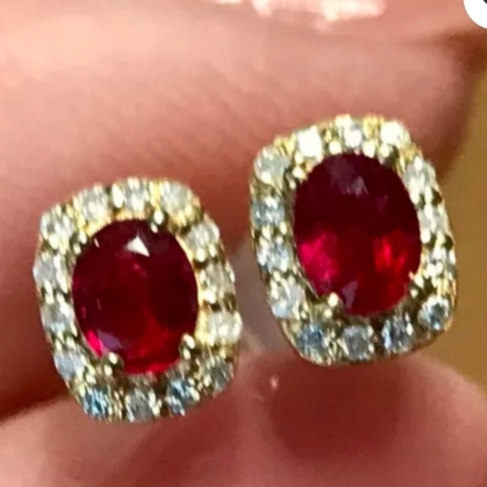 (Ew)1pair vintage imitation red cubic zirconia stud earrings